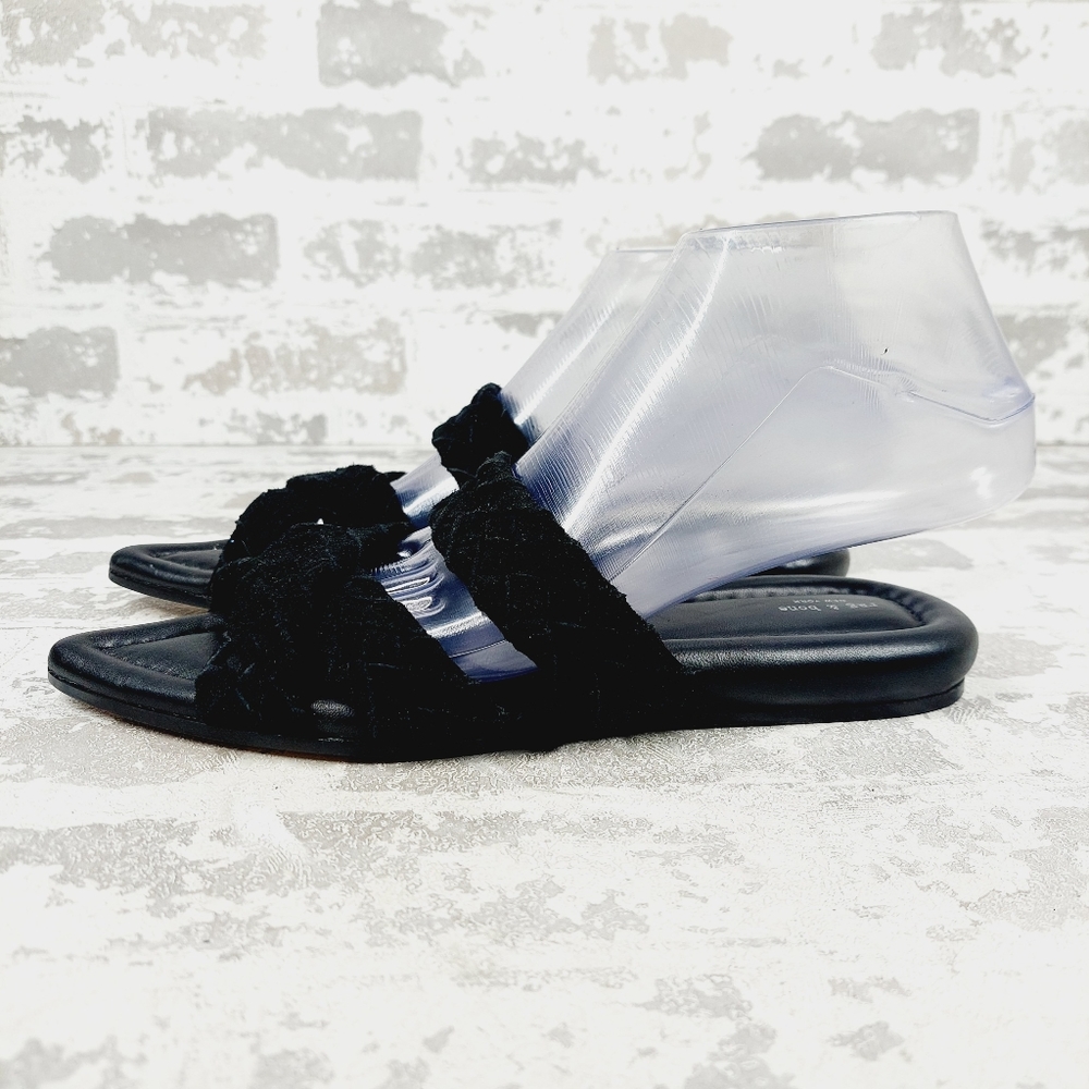 Rag & Bone Lewis Black Braided Suede Pointed Toe Slide Sandals i735C